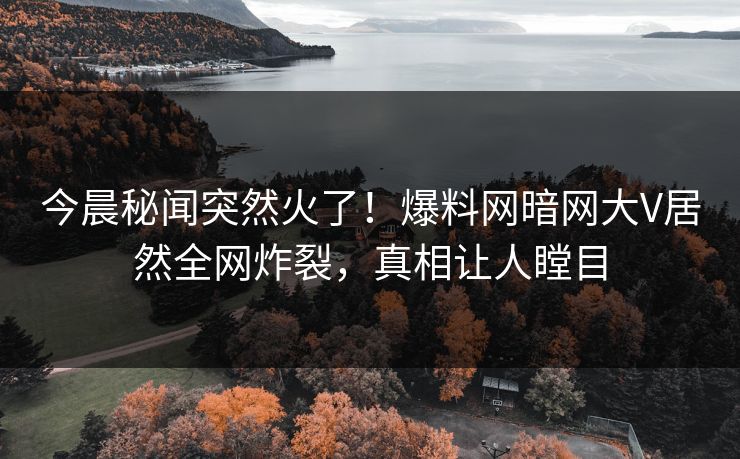 今晨秘闻突然火了！爆料网暗网大V居然全网炸裂，真相让人瞠目