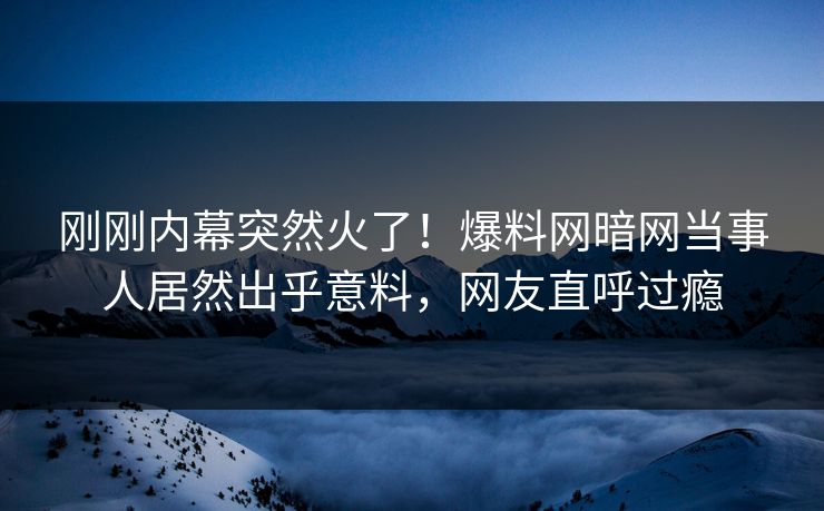 刚刚内幕突然火了！爆料网暗网当事人居然出乎意料，网友直呼过瘾