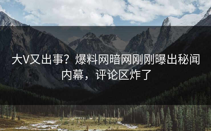 大V又出事？爆料网暗网刚刚曝出秘闻内幕，评论区炸了