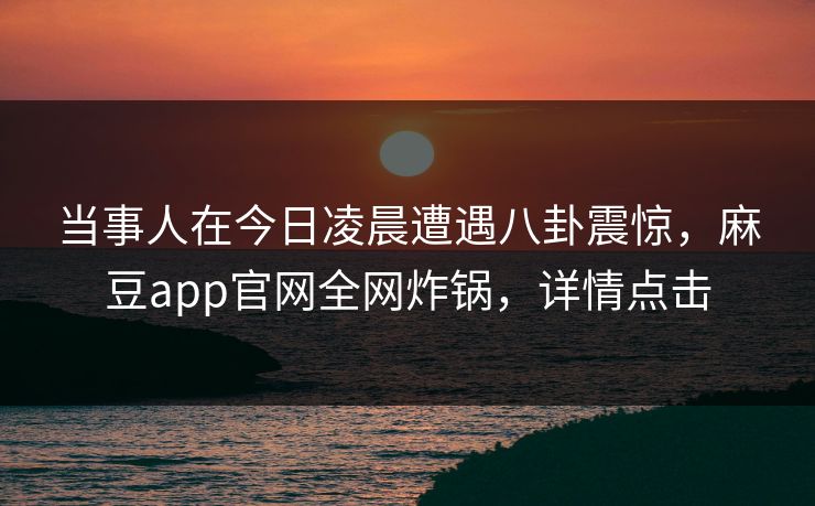 当事人在今日凌晨遭遇八卦震惊，麻豆app官网全网炸锅，详情点击