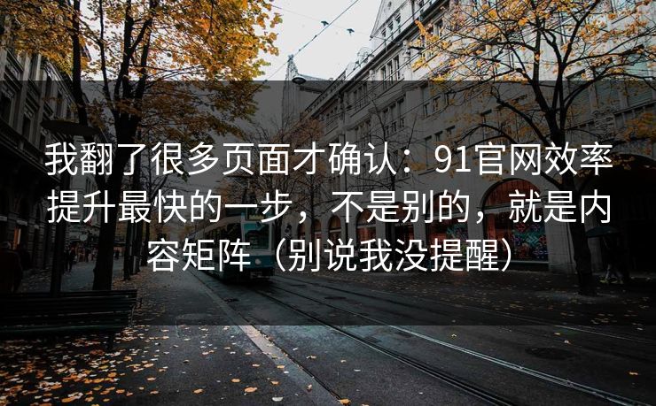 我翻了很多页面才确认：91官网效率提升最快的一步，不是别的，就是内容矩阵（别说我没提醒）